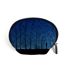 Forest Tree Night Blue Black Man Accessory Pouches (small) 