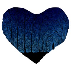 Forest Tree Night Blue Black Man Large 19  Premium Flano Heart Shape Cushions by Mariart