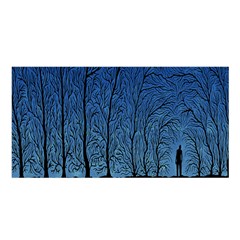 Forest Tree Night Blue Black Man Satin Shawl