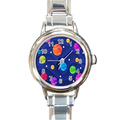 Planet Space Moon Galaxy Sky Blue Polka Round Italian Charm Watch