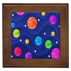 Planet Space Moon Galaxy Sky Blue Polka Framed Tiles by Mariart