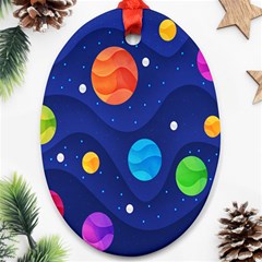 Planet Space Moon Galaxy Sky Blue Polka Ornament (oval) by Mariart