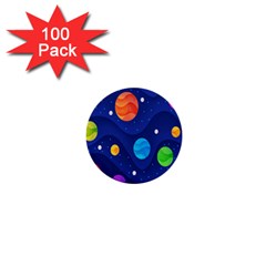 Planet Space Moon Galaxy Sky Blue Polka 1  Mini Buttons (100 Pack)  by Mariart