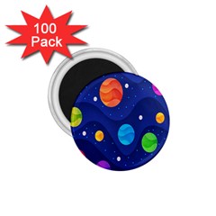 Planet Space Moon Galaxy Sky Blue Polka 1 75  Magnets (100 Pack)  by Mariart