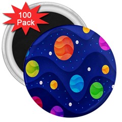 Planet Space Moon Galaxy Sky Blue Polka 3  Magnets (100 Pack)