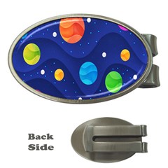 Planet Space Moon Galaxy Sky Blue Polka Money Clips (oval) 