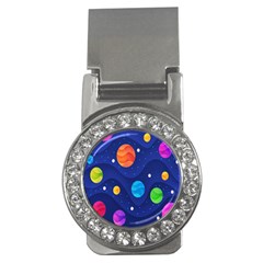 Planet Space Moon Galaxy Sky Blue Polka Money Clips (cz)  by Mariart