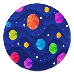 Planet Space Moon Galaxy Sky Blue Polka Magnet 5  (round)