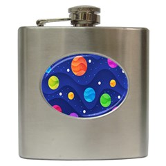 Planet Space Moon Galaxy Sky Blue Polka Hip Flask (6 Oz) by Mariart