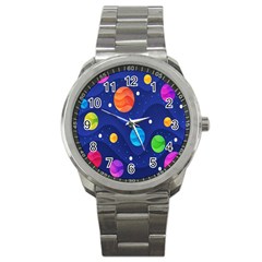 Planet Space Moon Galaxy Sky Blue Polka Sport Metal Watch