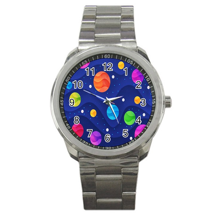 Planet Space Moon Galaxy Sky Blue Polka Sport Metal Watch