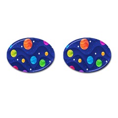 Planet Space Moon Galaxy Sky Blue Polka Cufflinks (oval)