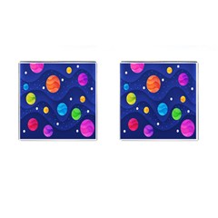 Planet Space Moon Galaxy Sky Blue Polka Cufflinks (square)