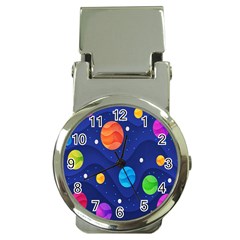 Planet Space Moon Galaxy Sky Blue Polka Money Clip Watches