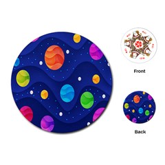 Planet Space Moon Galaxy Sky Blue Polka Playing Cards (round)  by Mariart