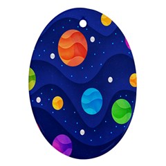 Planet Space Moon Galaxy Sky Blue Polka Oval Ornament (two Sides) by Mariart