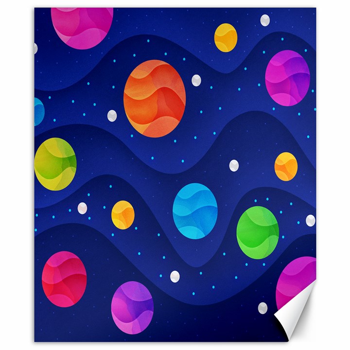 Planet Space Moon Galaxy Sky Blue Polka Canvas 8  x 10 