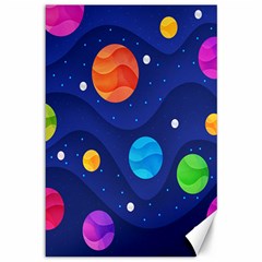 Planet Space Moon Galaxy Sky Blue Polka Canvas 12  X 18   by Mariart