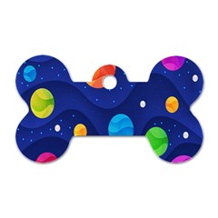 Planet Space Moon Galaxy Sky Blue Polka Dog Tag Bone (two Sides)