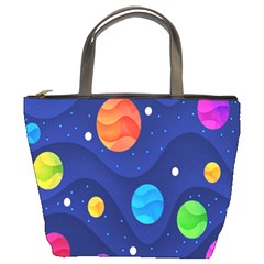 Planet Space Moon Galaxy Sky Blue Polka Bucket Bags by Mariart