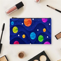 Planet Space Moon Galaxy Sky Blue Polka Cosmetic Bag (medium)  by Mariart