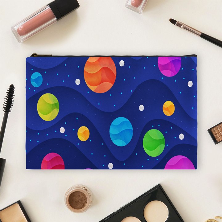 Planet Space Moon Galaxy Sky Blue Polka Cosmetic Bag (Large) 