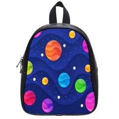 Planet Space Moon Galaxy Sky Blue Polka School Bag (small) by Mariart