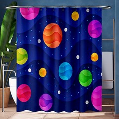 Planet Space Moon Galaxy Sky Blue Polka Shower Curtain 60  X 72  (medium)  by Mariart