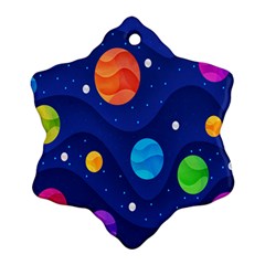 Planet Space Moon Galaxy Sky Blue Polka Ornament (snowflake) by Mariart