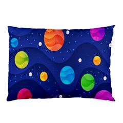 Planet Space Moon Galaxy Sky Blue Polka Pillow Case (two Sides) by Mariart