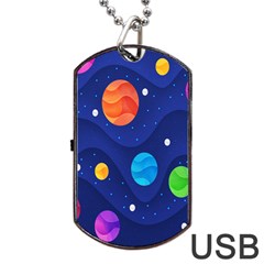 Planet Space Moon Galaxy Sky Blue Polka Dog Tag Usb Flash (two Sides) by Mariart