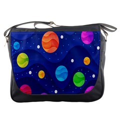 Planet Space Moon Galaxy Sky Blue Polka Messenger Bags by Mariart