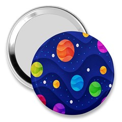 Planet Space Moon Galaxy Sky Blue Polka 3  Handbag Mirrors