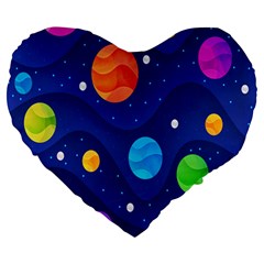 Planet Space Moon Galaxy Sky Blue Polka Large 19  Premium Heart Shape Cushions by Mariart