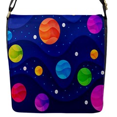 Planet Space Moon Galaxy Sky Blue Polka Flap Messenger Bag (s) by Mariart