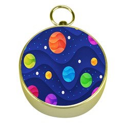 Planet Space Moon Galaxy Sky Blue Polka Gold Compasses by Mariart