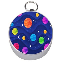 Planet Space Moon Galaxy Sky Blue Polka Silver Compasses by Mariart