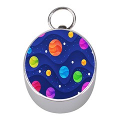 Planet Space Moon Galaxy Sky Blue Polka Mini Silver Compasses by Mariart