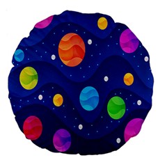 Planet Space Moon Galaxy Sky Blue Polka Large 18  Premium Flano Round Cushions