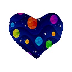 Planet Space Moon Galaxy Sky Blue Polka Standard 16  Premium Flano Heart Shape Cushions by Mariart