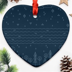 Rain Hill Tree Waves Sky Water Ornament (heart)