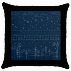 Rain Hill Tree Waves Sky Water Throw Pillow Case (black)