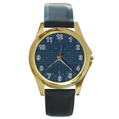 Rain Hill Tree Waves Sky Water Round Gold Metal Watch