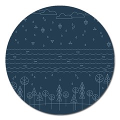 Rain Hill Tree Waves Sky Water Magnet 5  (round)