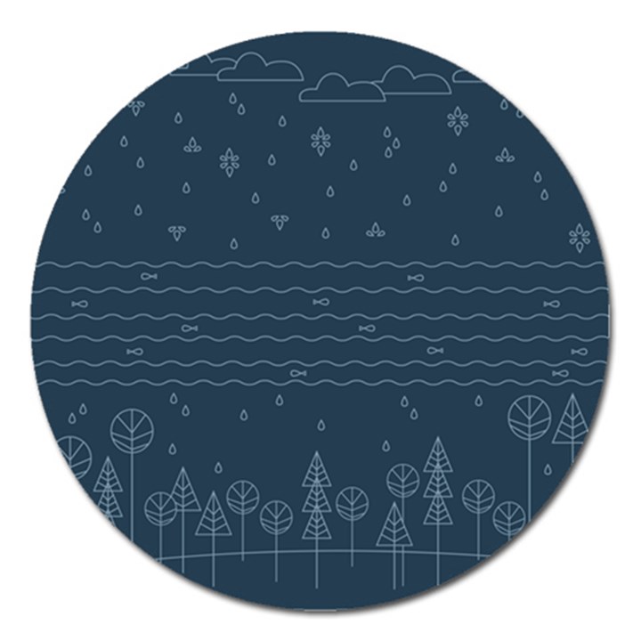 Rain Hill Tree Waves Sky Water Magnet 5  (Round)