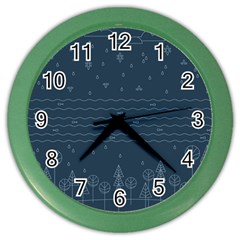 Rain Hill Tree Waves Sky Water Color Wall Clocks