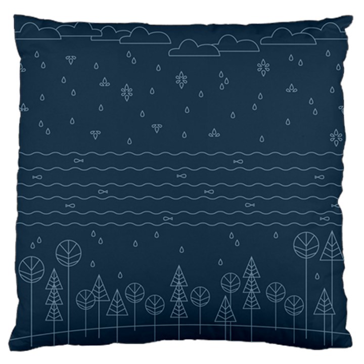 Rain Hill Tree Waves Sky Water Large Flano Cushion Case (One Side)