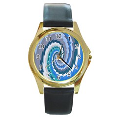 Psycho Hole Chevron Wave Seamless Round Gold Metal Watch by Mariart