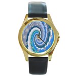 Psycho Hole Chevron Wave Seamless Round Gold Metal Watch Front