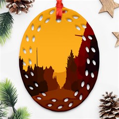 Road Trees Stop Light Richmond Ace Ornament (oval Filigree) by Mariart